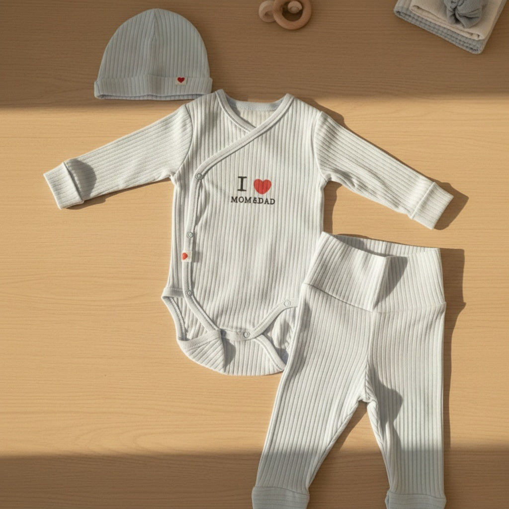 Little I Love Mom & Dad Ribbed 3 Piece Set