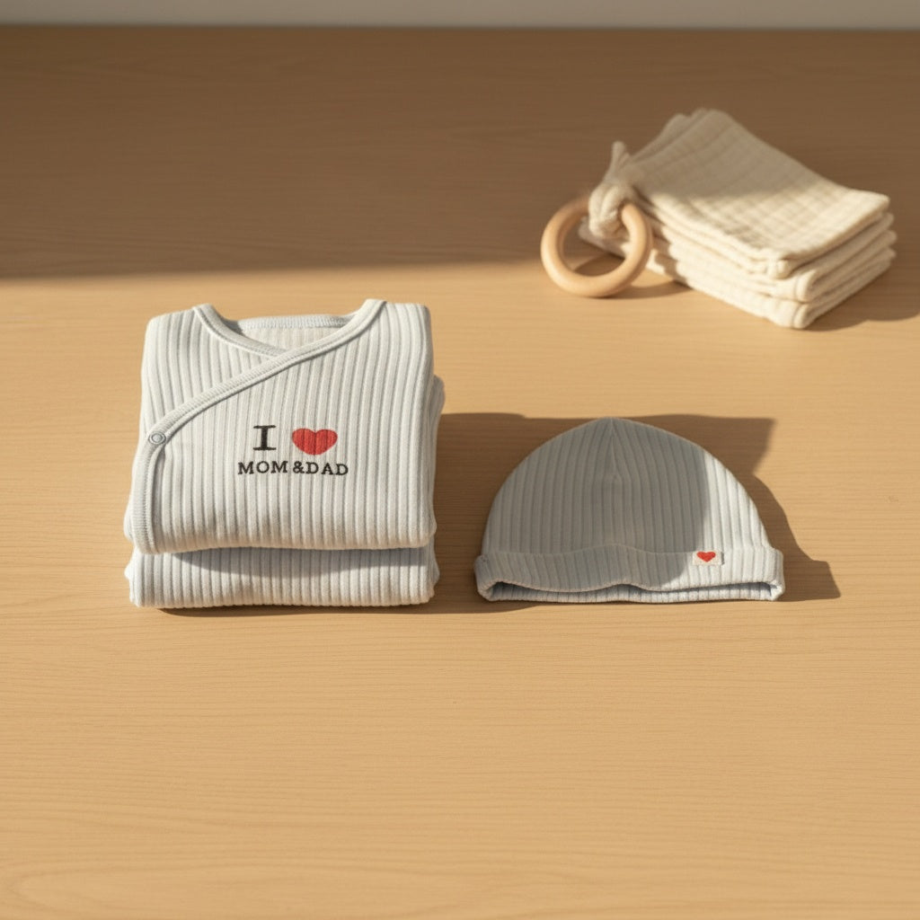 Little I Love Mom & Dad Ribbed 3 Piece Set