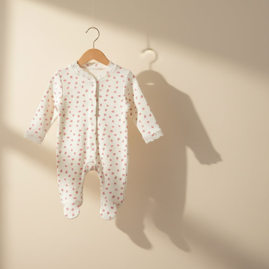 Little Strawberry Ribbed Sleepsuit