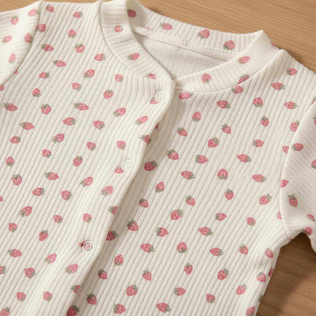 Little Strawberry Ribbed Sleepsuit