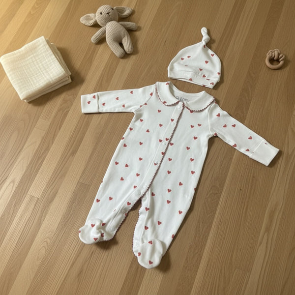 Little Heart Sleepsuit and Hat Set