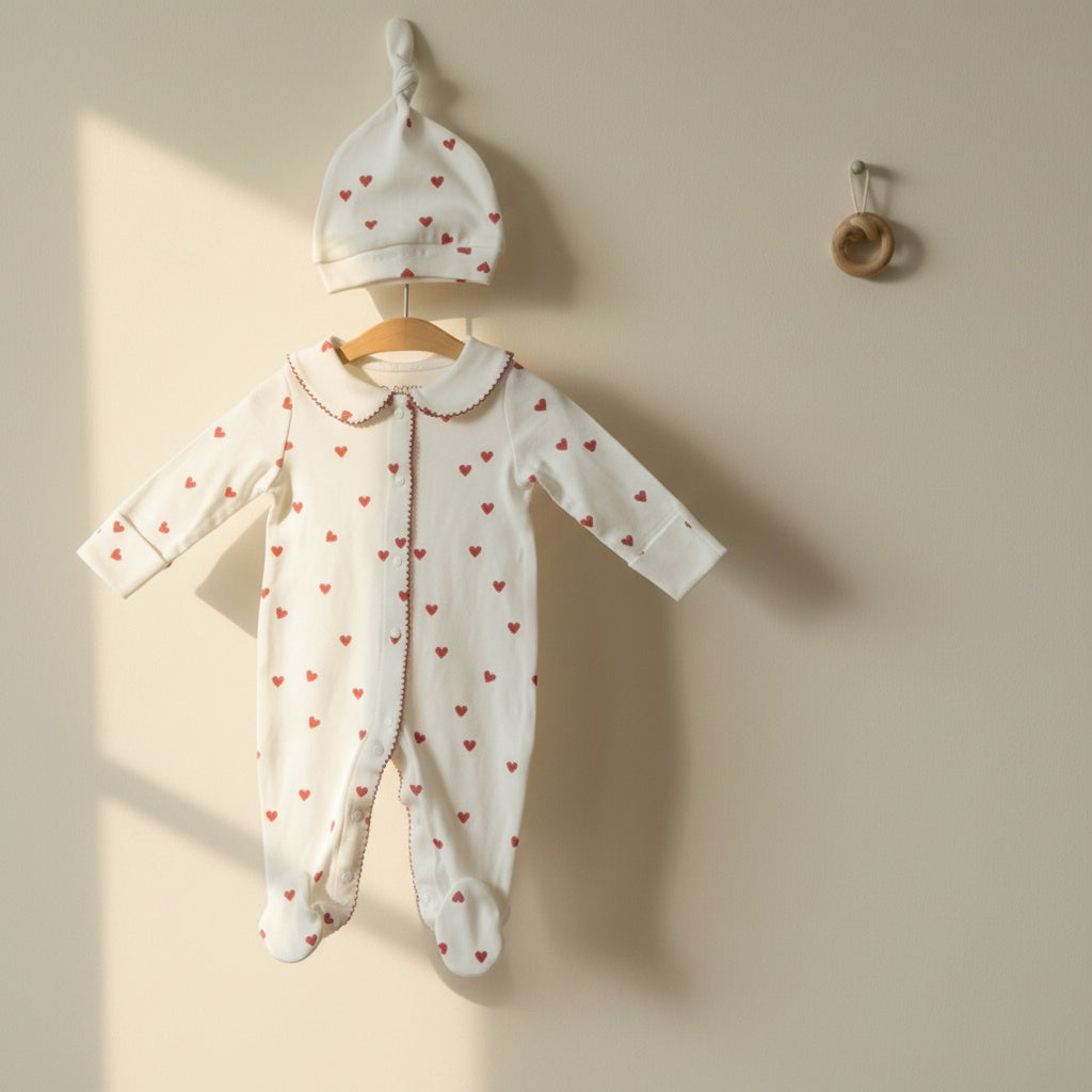 Little Heart Sleepsuit and Hat Set