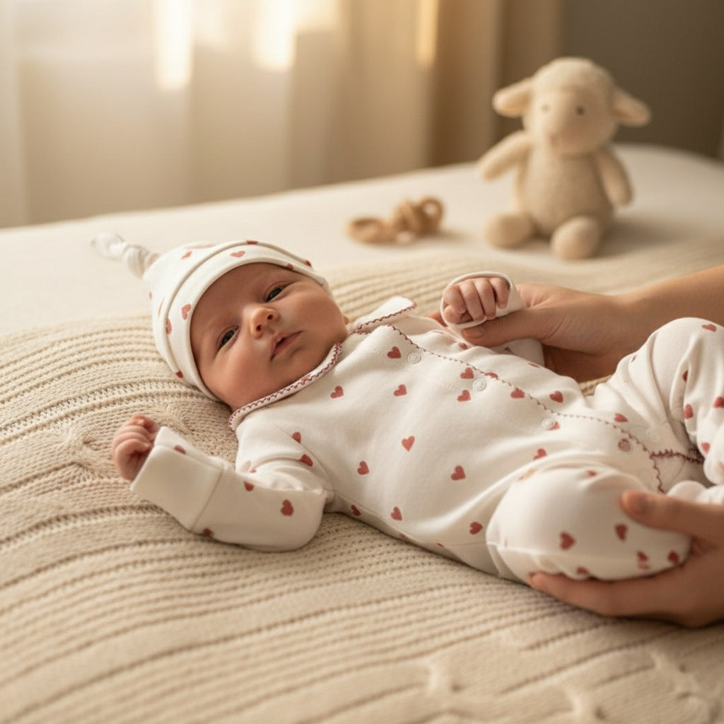 Little Heart Sleepsuit and Hat Set