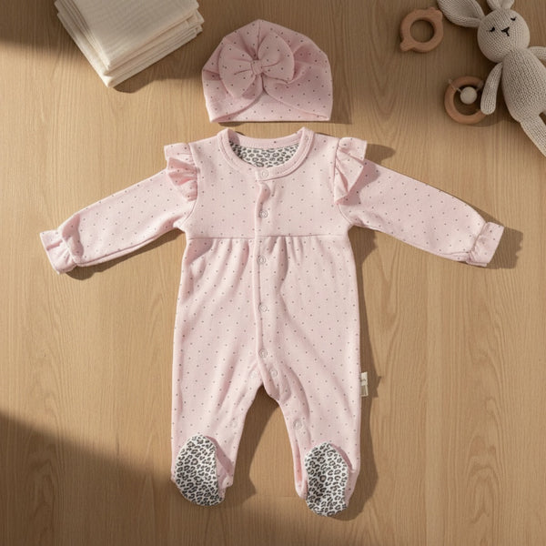 Little Dot Sleepsuit and Bow Hat Set