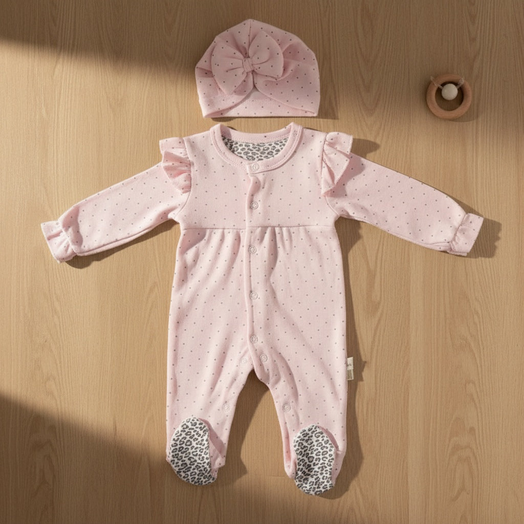 Little Dot Sleepsuit and Bow Hat Set