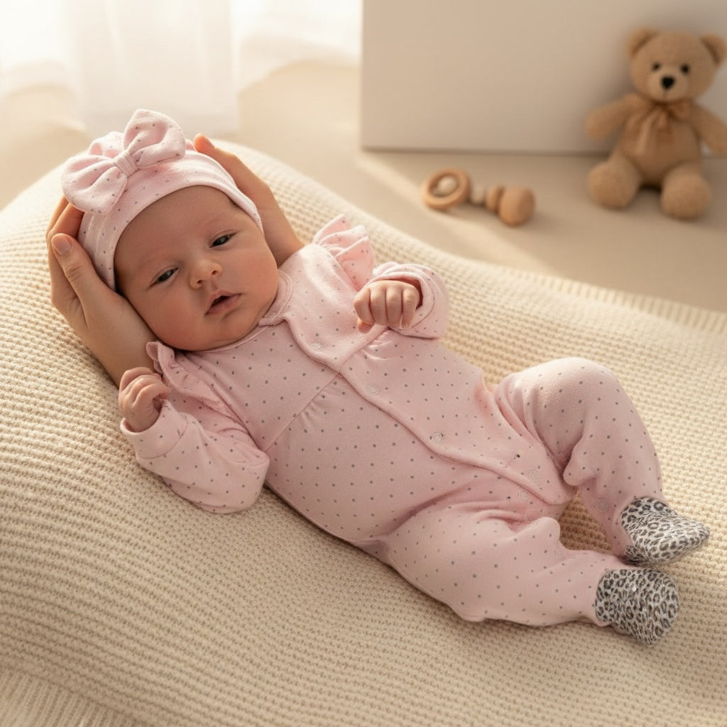 Little Dot Sleepsuit and Bow Hat Set