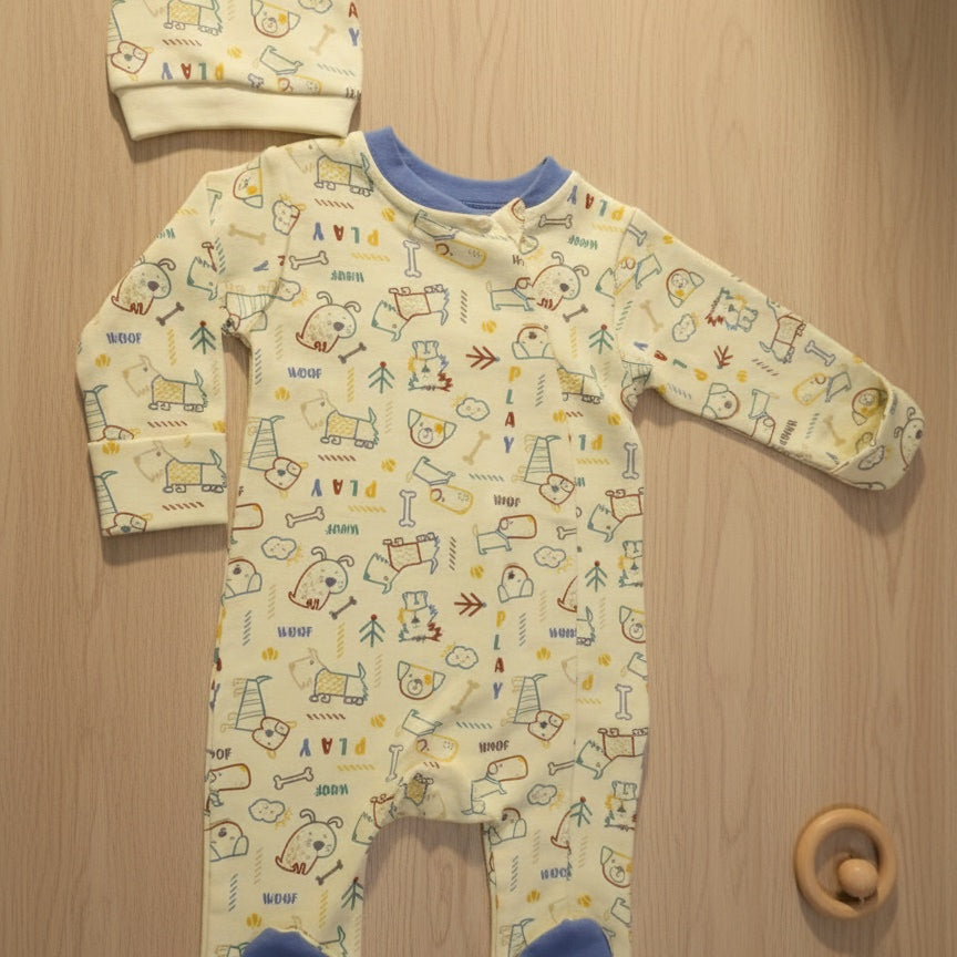 Little Dog Sleepsuit and Hat Set