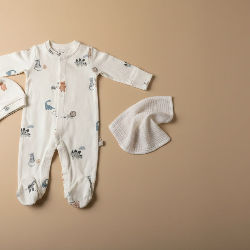 Little Dinosaur Sleepsuit and Hat Set