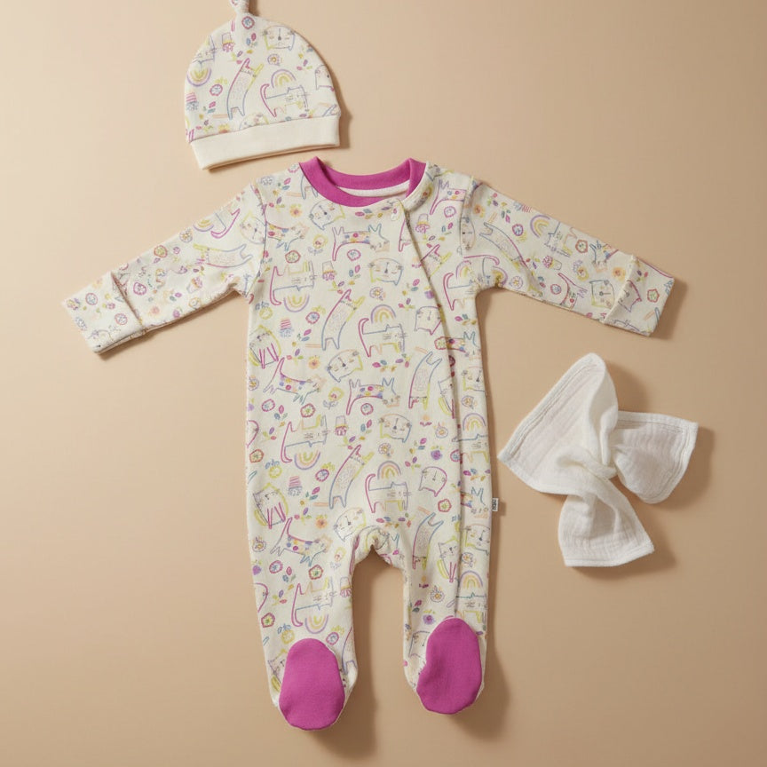 Little Kitty Sleepsuit and Hat Set