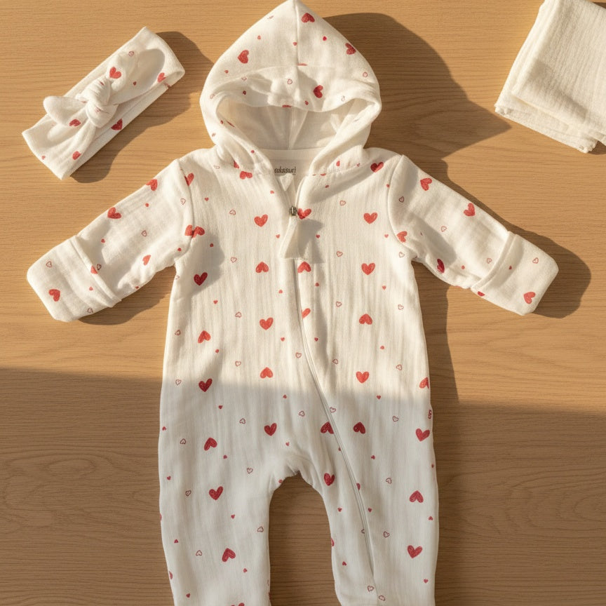 Little Heart Hooded Sleepsuit