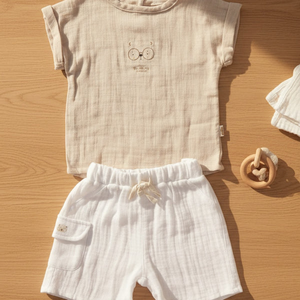 Little Sunshine Teddy Muslin Two Piece Set