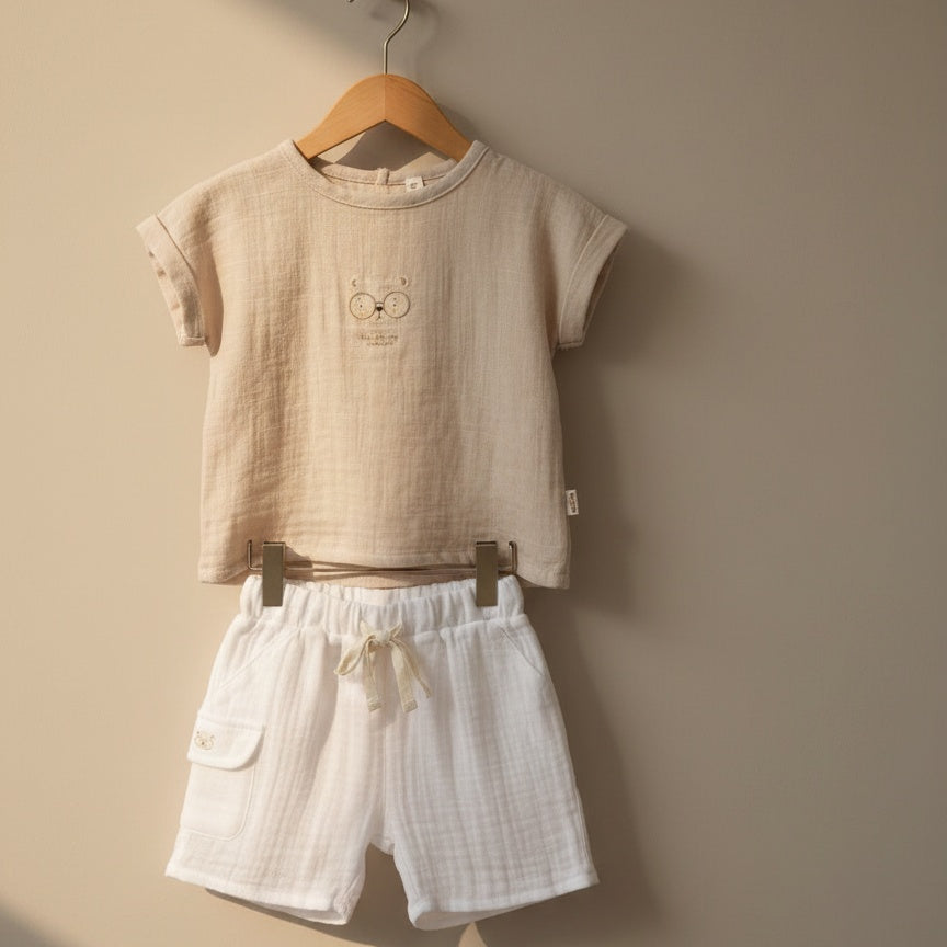 Little Sunshine Teddy Muslin Two Piece Set